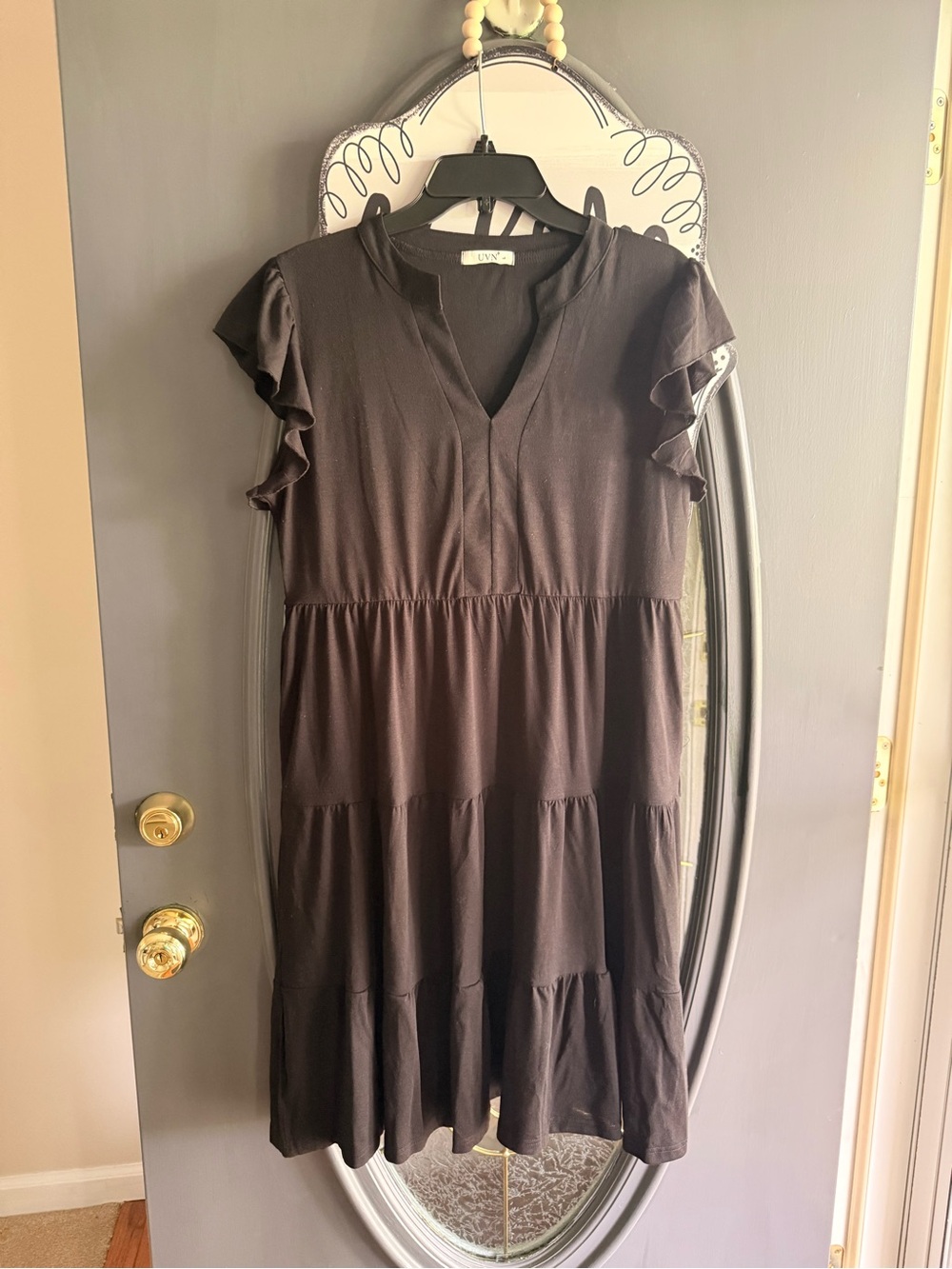 NWOT Black Tiered V-Neck Flutter Sleeve Dress
